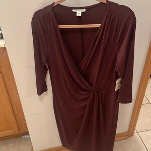 Long sleeve burgundy rushed knee length dress from Cold Water Creek.